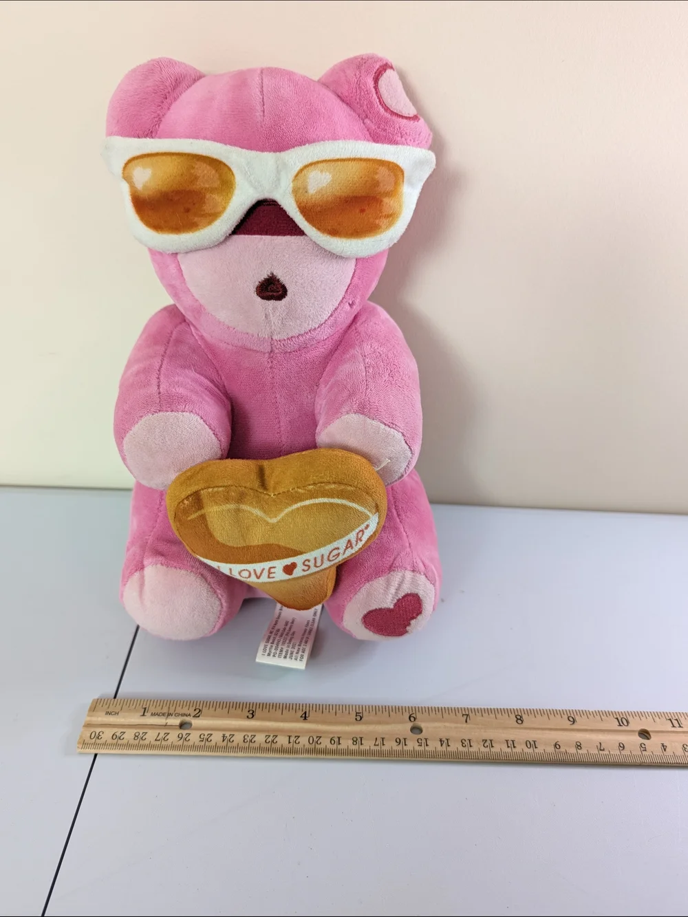 Pink Plush Bear Holding 'I Love Sugar' Heart - Brand Unspecified